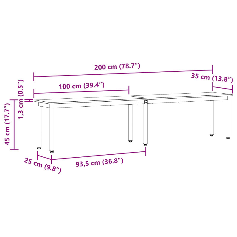 ławka Biały 200 x 35 x 45 cm Lite drewno sosnowe