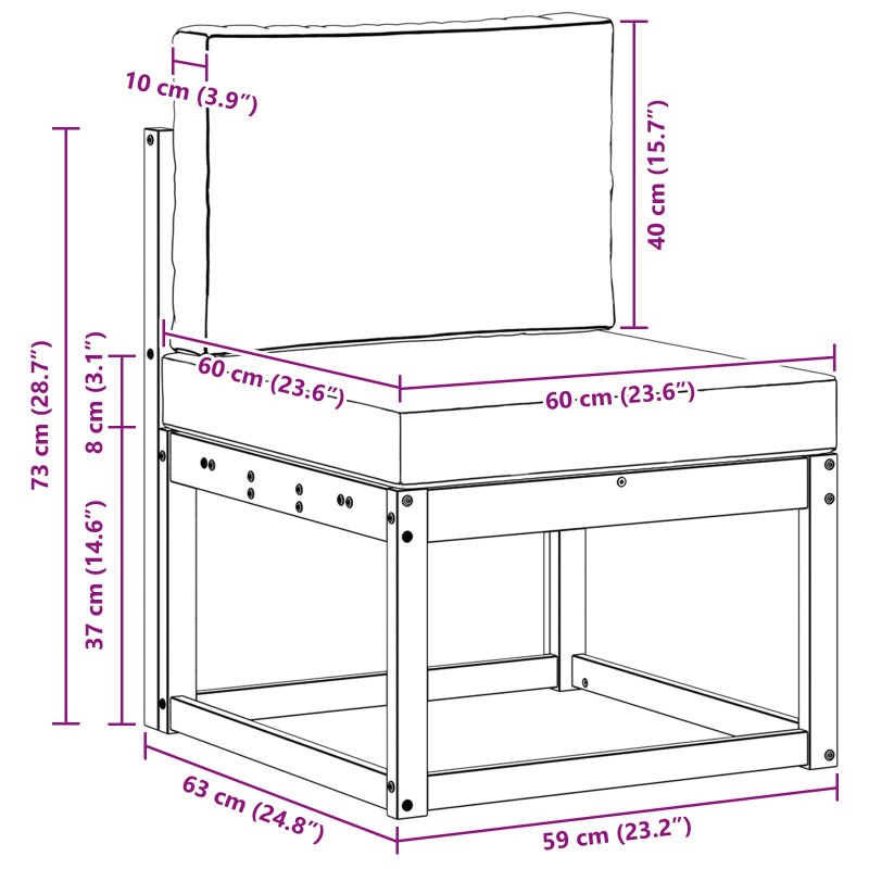 Środkowa sofa ogrodowa Lite Drewno Akacji
