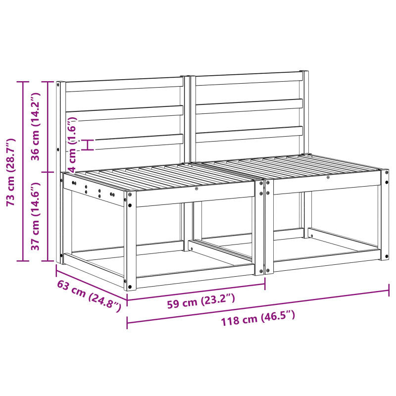 2 Sztuka Środkowa sofa ogrodowa Lite Drewno Akacji Naturalny