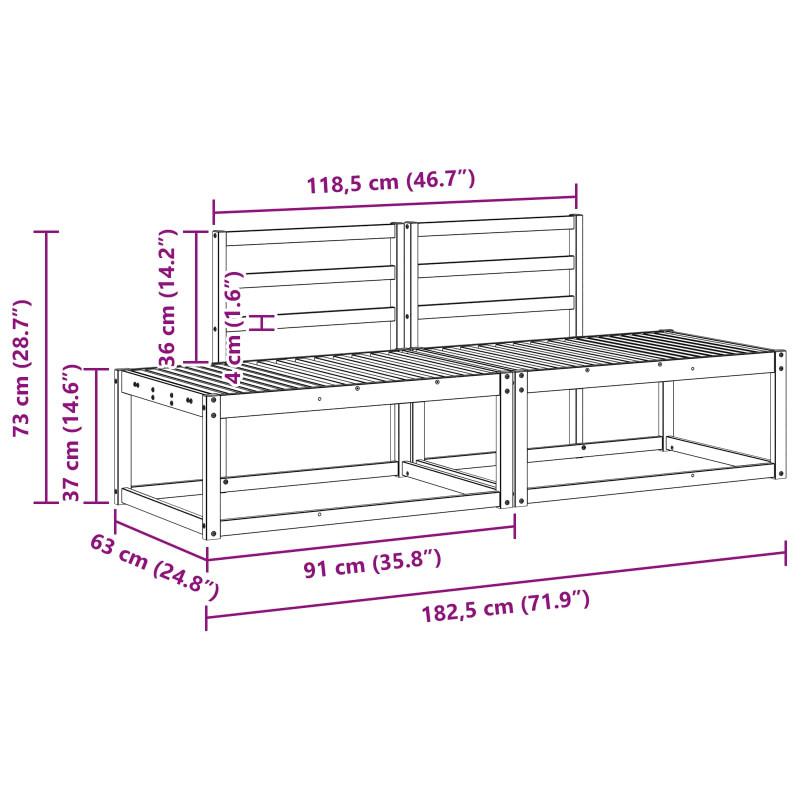 Sofa końcowa na zewnątrz 2 Sztuka Naturalny 182,5 x 63 x 73 cm