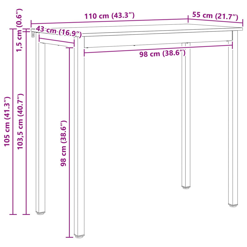 Stół barowy Naturalny 110 x 55 x 105 cm Lite drewno sosnowe