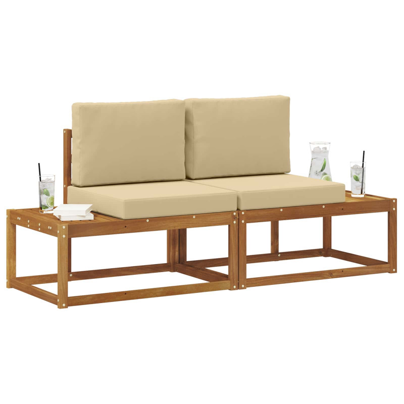 Sofa końcowa na zewnątrz z poduszką 2 Sztuka Naturalny i Beżowy