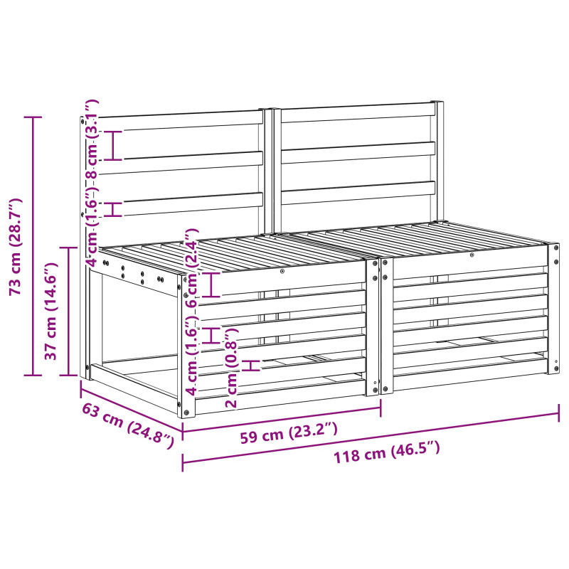 2 Sztuka Środkowa sofa ogrodowa Lite Drewno Akacji Naturalny