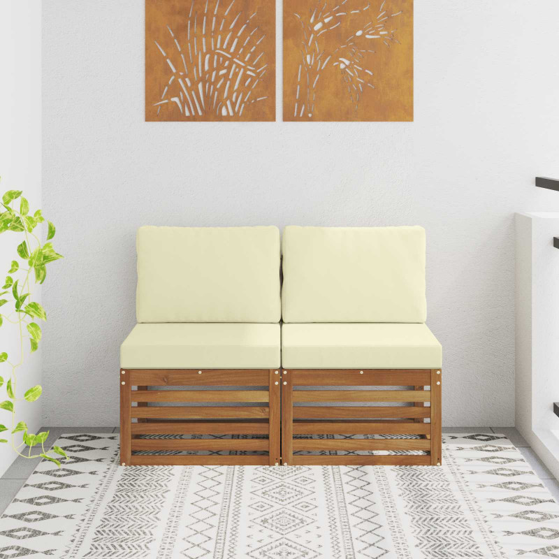 2 Sztuka Środkowa sofa ogrodowa Lite Drewno Akacji Naturalny