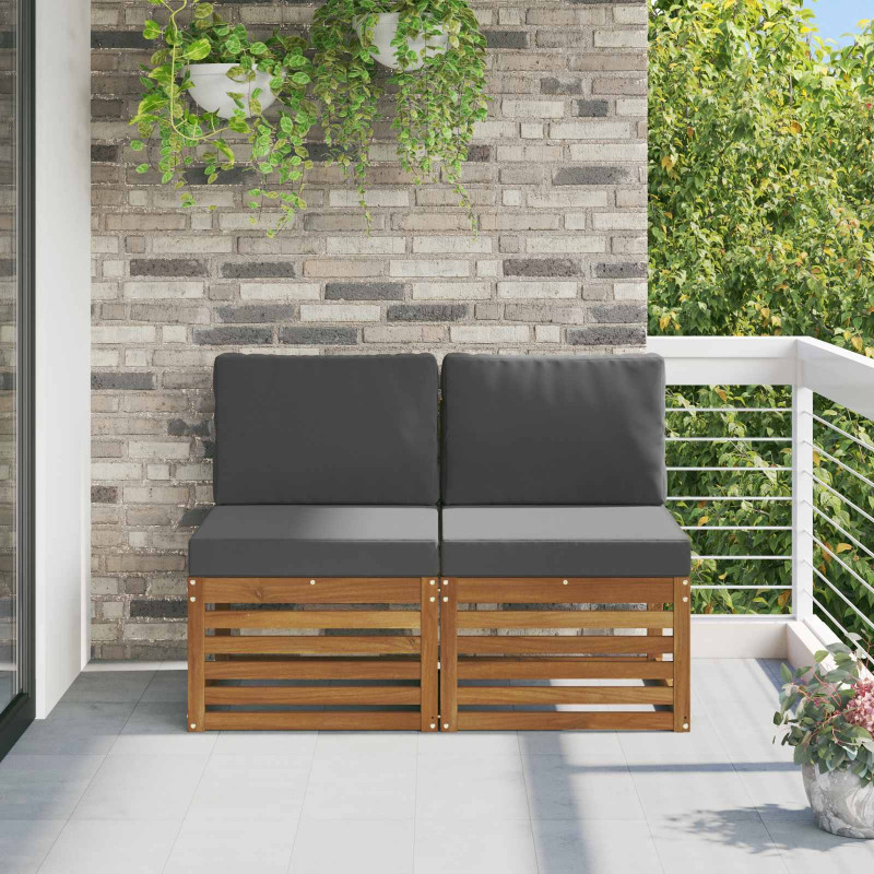 2 Sztuka Środkowa sofa ogrodowa Lite Drewno Akacji Naturalny
