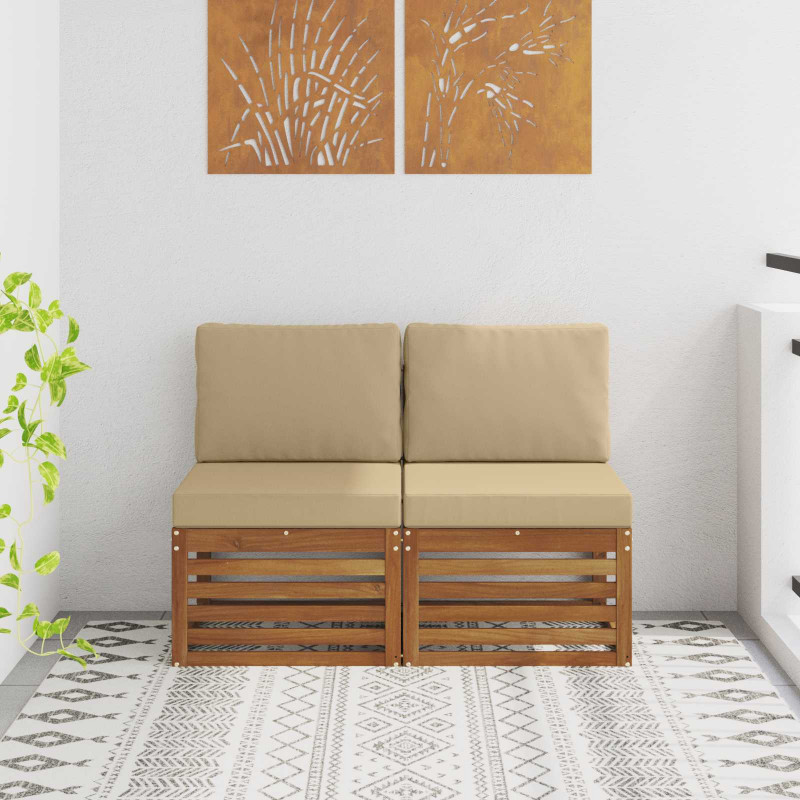 2 Sztuka Środkowa sofa ogrodowa Lite Drewno Akacji Naturalny