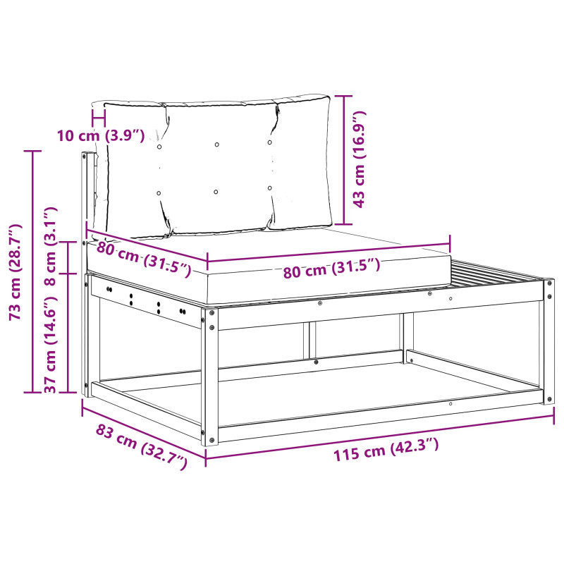 Sofa końcowa na zewnątrz z poduszką Naturalny 115 x 83 x 73 cm