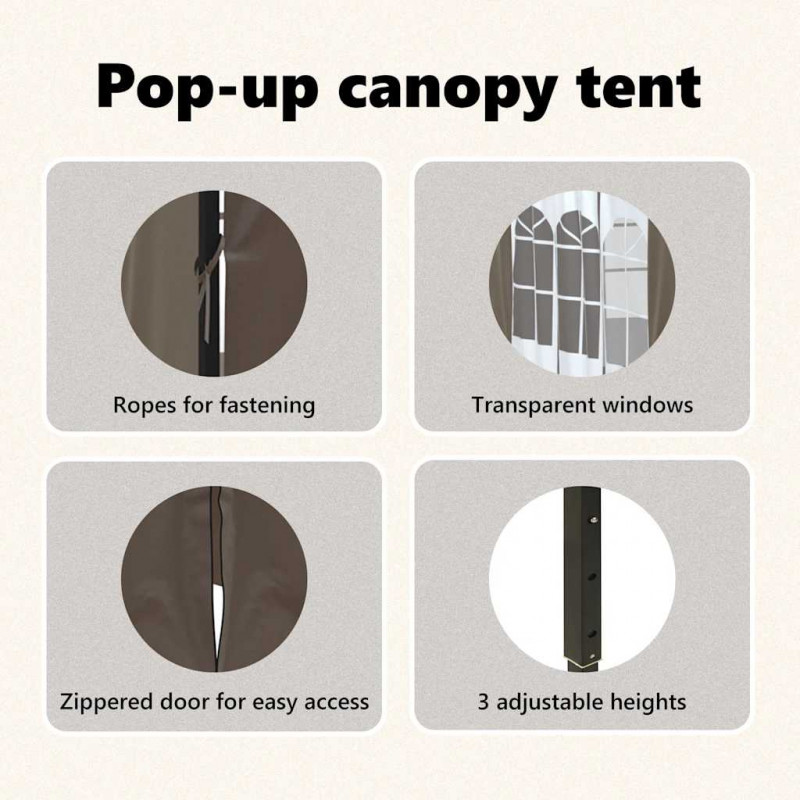 Składany namiot imprezowy ze ściankami, taupe, 3x3 m