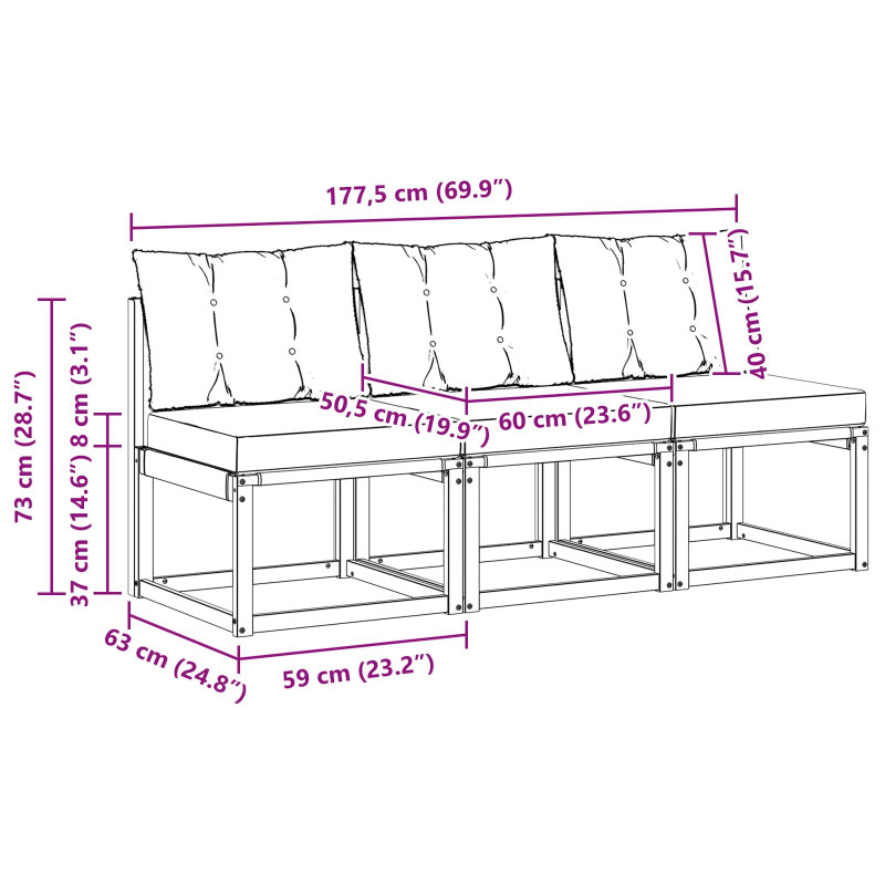 3 Sztuka Sofa środkowa na zewnątrz