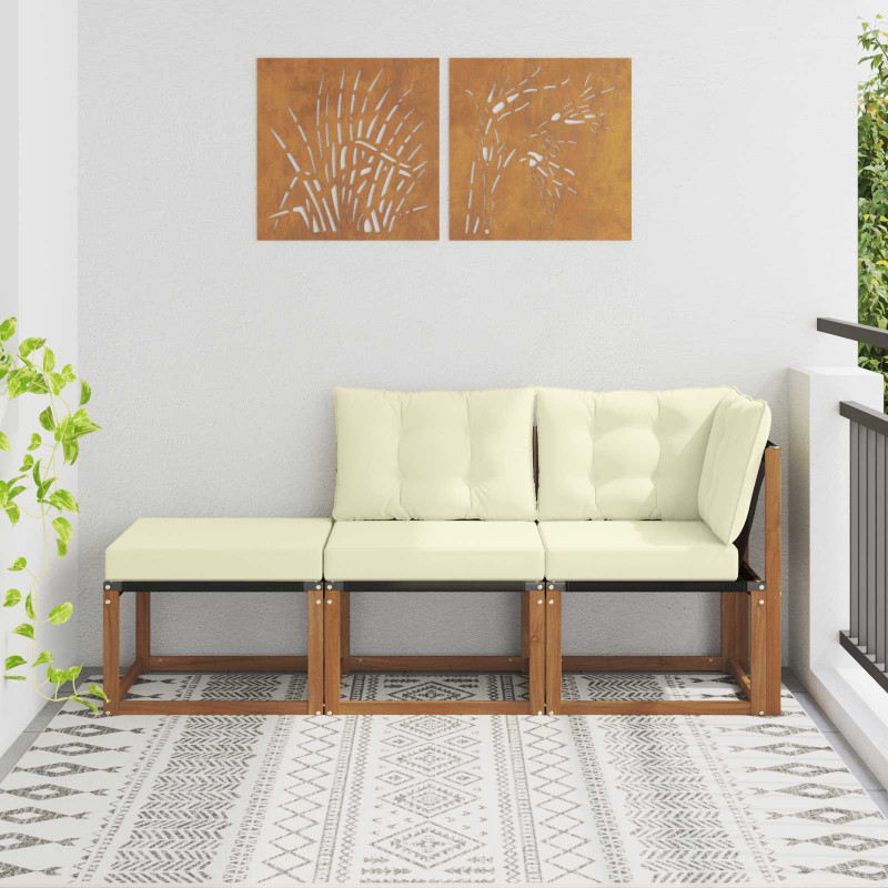 Modułowa sofa na zewnątrz 3 Sztuka Naturalny i Kremowy