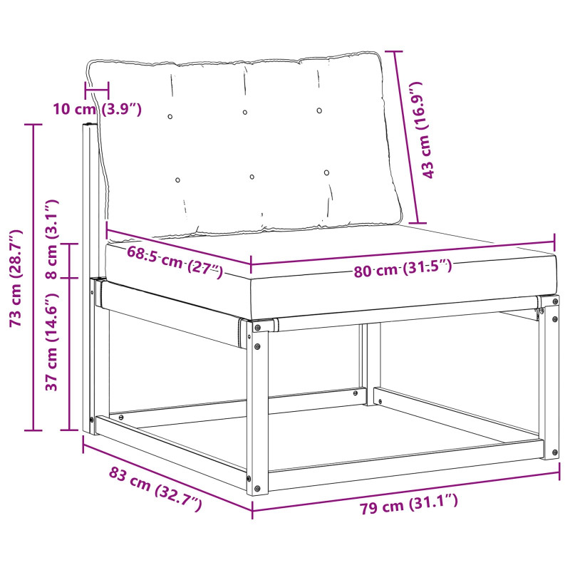 Środkowa sofa ogrodowa Lite Drewno Akacji Naturalny