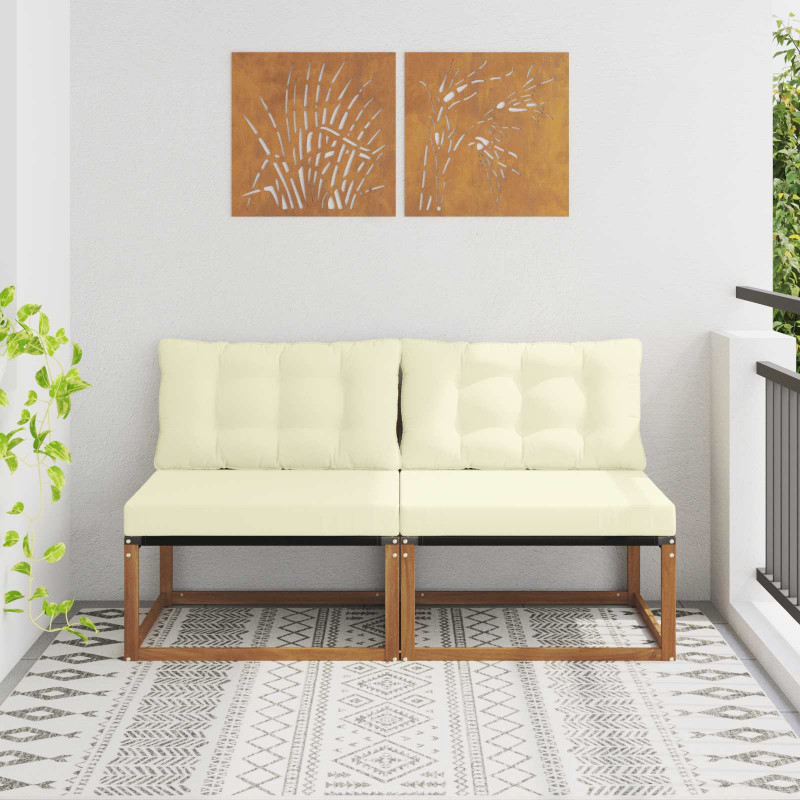 2 Sztuka Środkowa sofa ogrodowa Lite Drewno Akacji Naturalny