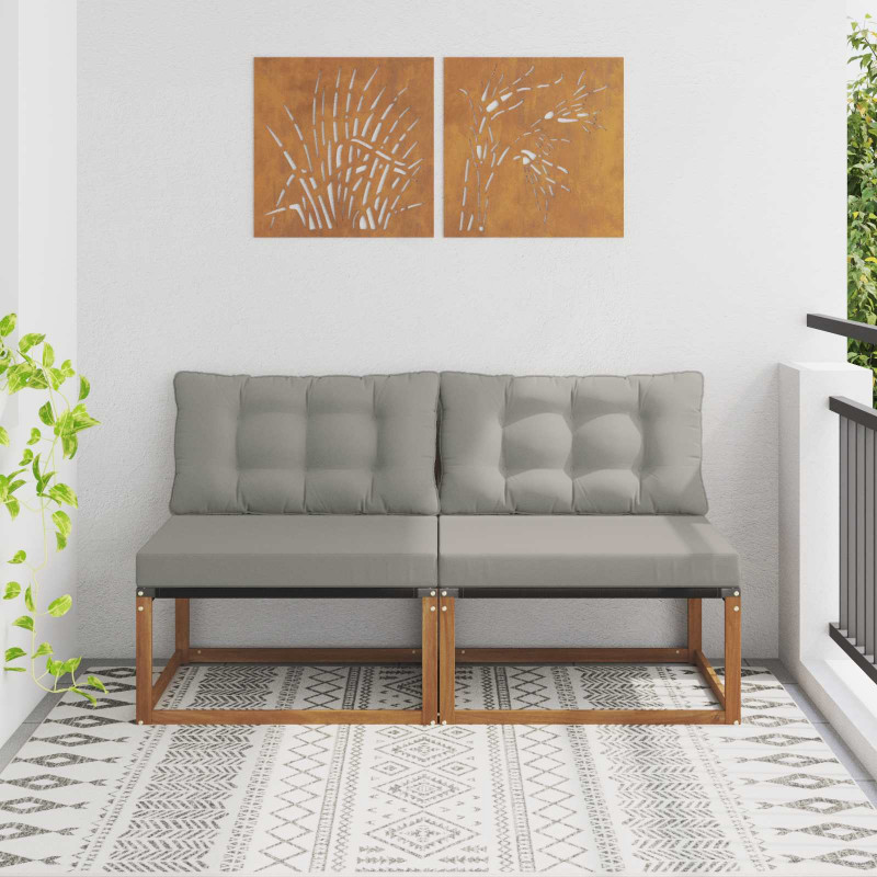 2 Sztuka Środkowa sofa ogrodowa Lite Drewno Akacji Naturalny