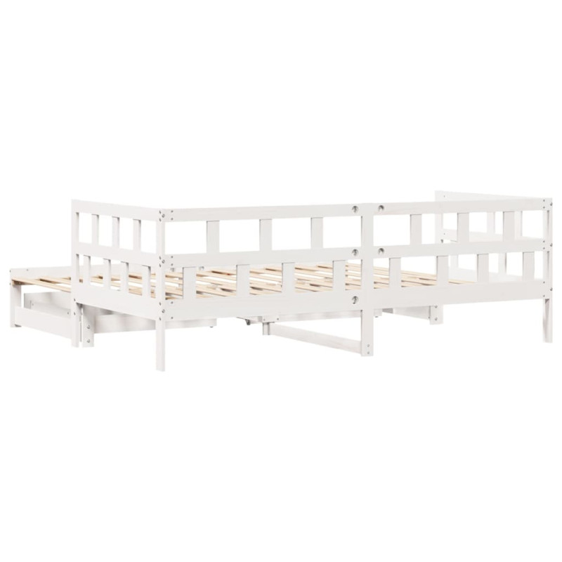 Sofa rozsuwana z szufladami, bez materaca, białe, 90x200 cm