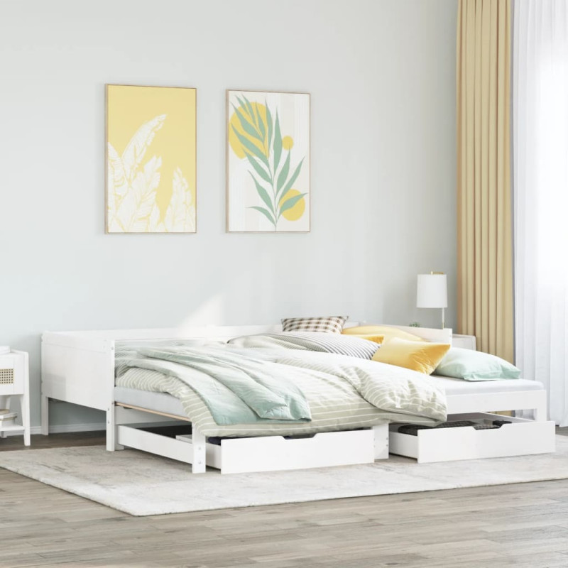 Sofa rozsuwana z szufladami, bez materaca, białe, 80x200 cm