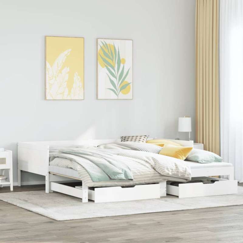 Sofa rozsuwana z szufladami, bez materaca, białe, 80x200 cm