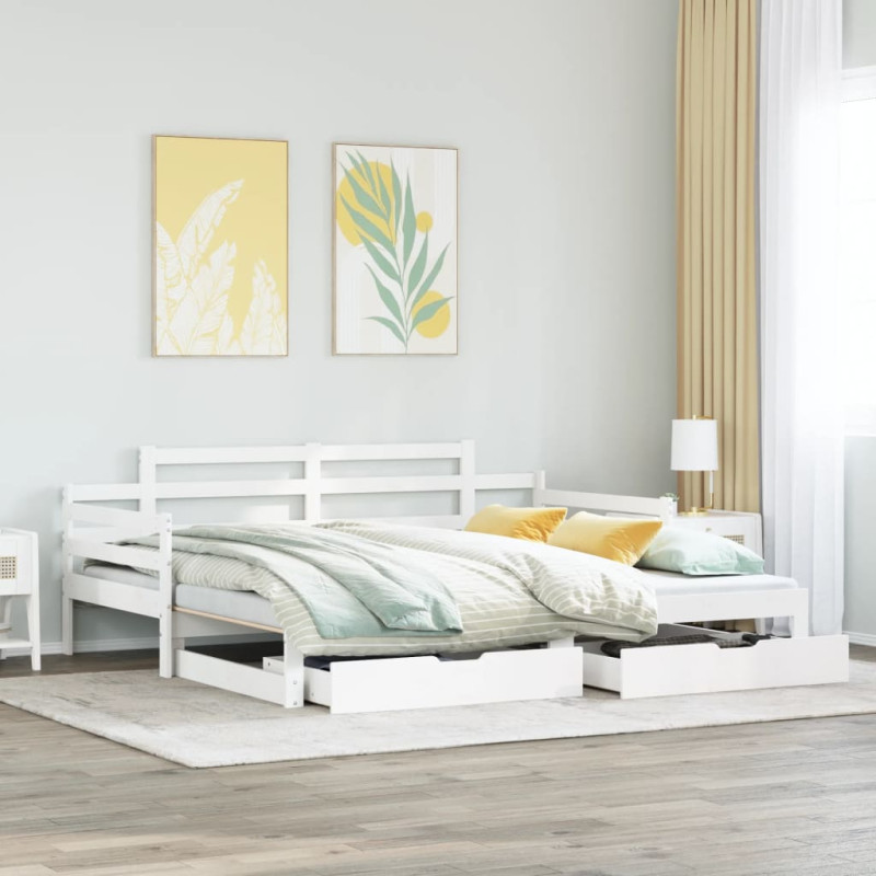 Sofa rozsuwana z szufladami, bez materaca, białe, 90x190 cm