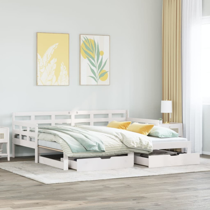 Sofa rozsuwana z szufladami, bez materaca, białe, 90x200 cm