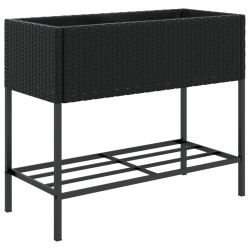 Donice ogrodowe z półką, 2 szt, czarne, 90x40x75 cm, polirattan