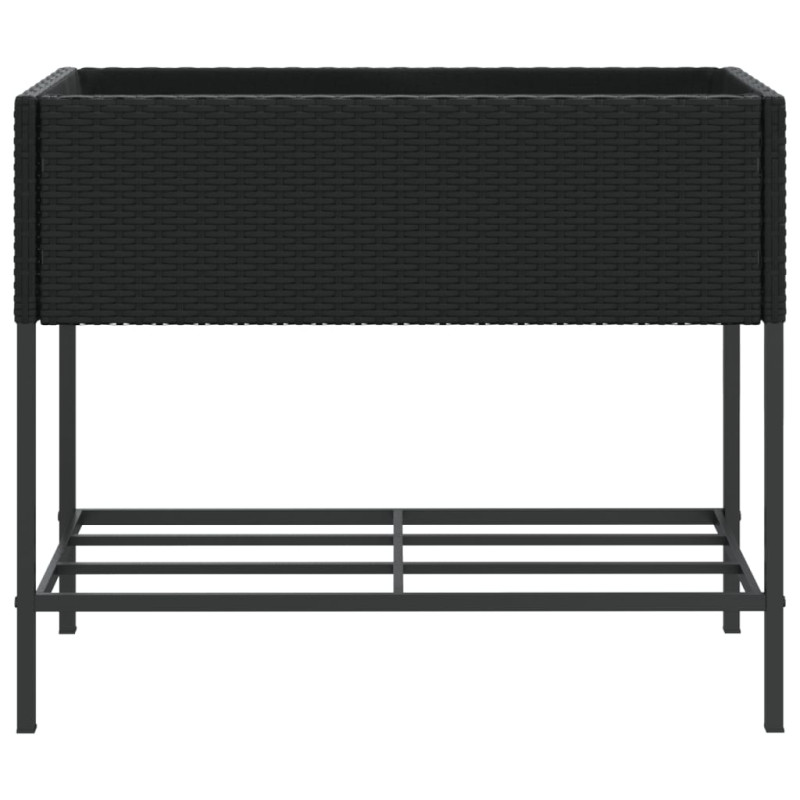 Donice ogrodowe z półką, 2 szt, czarne, 90x40x75 cm, polirattan