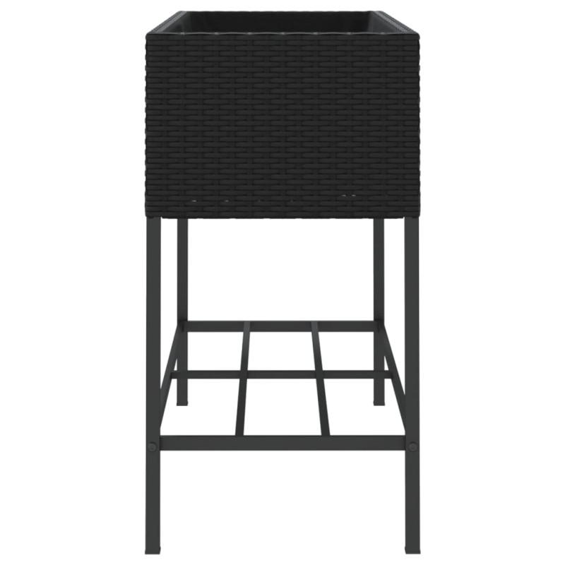 Donice ogrodowe z półką, 2 szt, czarne, 90x40x75 cm, polirattan