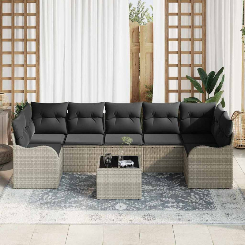 Zestaw Sof na Ogród z poduszką 8 pcs Jasnoszary i ciemnoszary