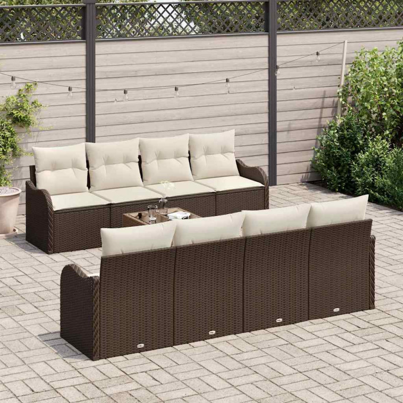 Zestaw Sof na Ogród z poduszką 9 pcs Brązowy i Kremowy