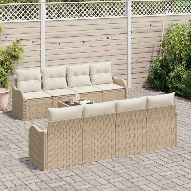 Zestaw Sof na Ogród z poduszką 9 pcs Beżowy i kremowy