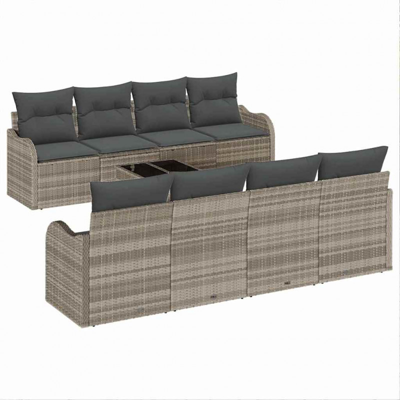 Zestaw Sof na Ogród z poduszką 9 pcs Jasnoszary i ciemnoszary