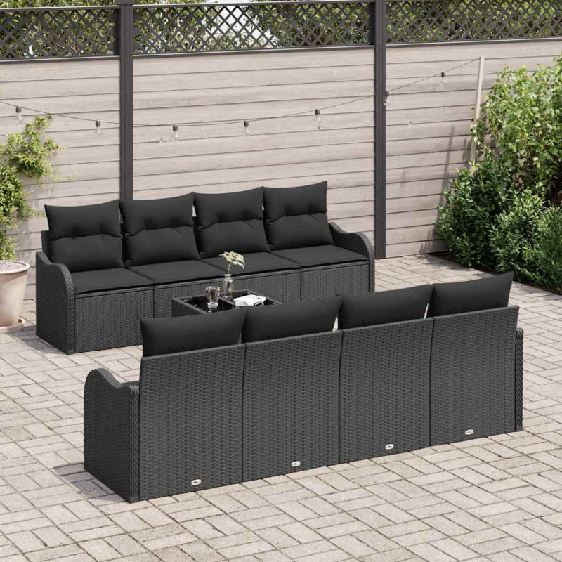 Zestaw Sof na Ogród z poduszką z przechowywaniem 9 pcs Czarny