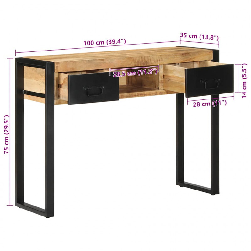 Konsola Stolik 100x35x75 cm lite drewno surowe mango