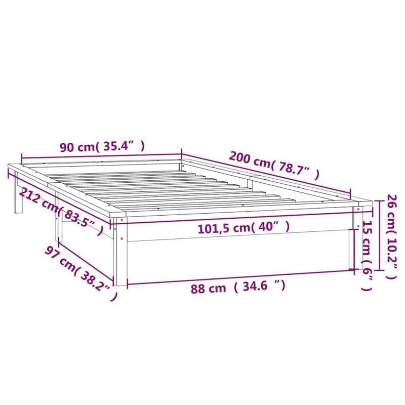 Rama łóżka z LED, 90x200 cm, lite drewno