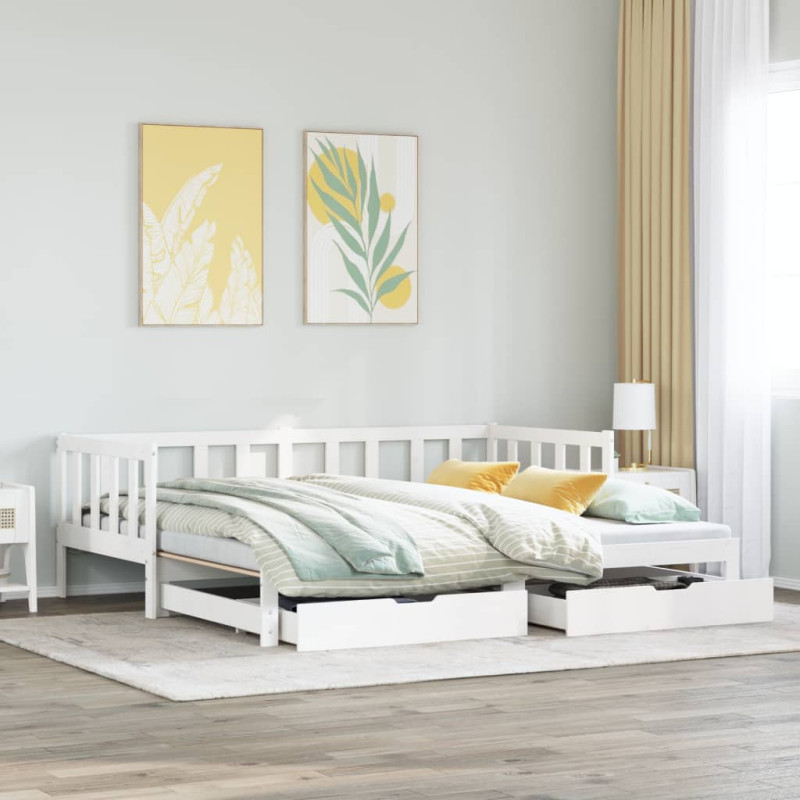 Sofa rozsuwana z szufladami, bez materaca, białe, 90x200 cm