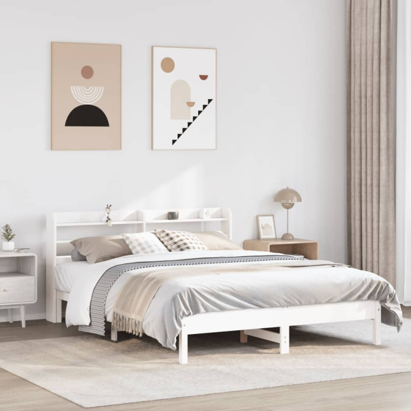 Rama łóżka bez materaca, biała, 150x200 cm, lite drewno sosnowe