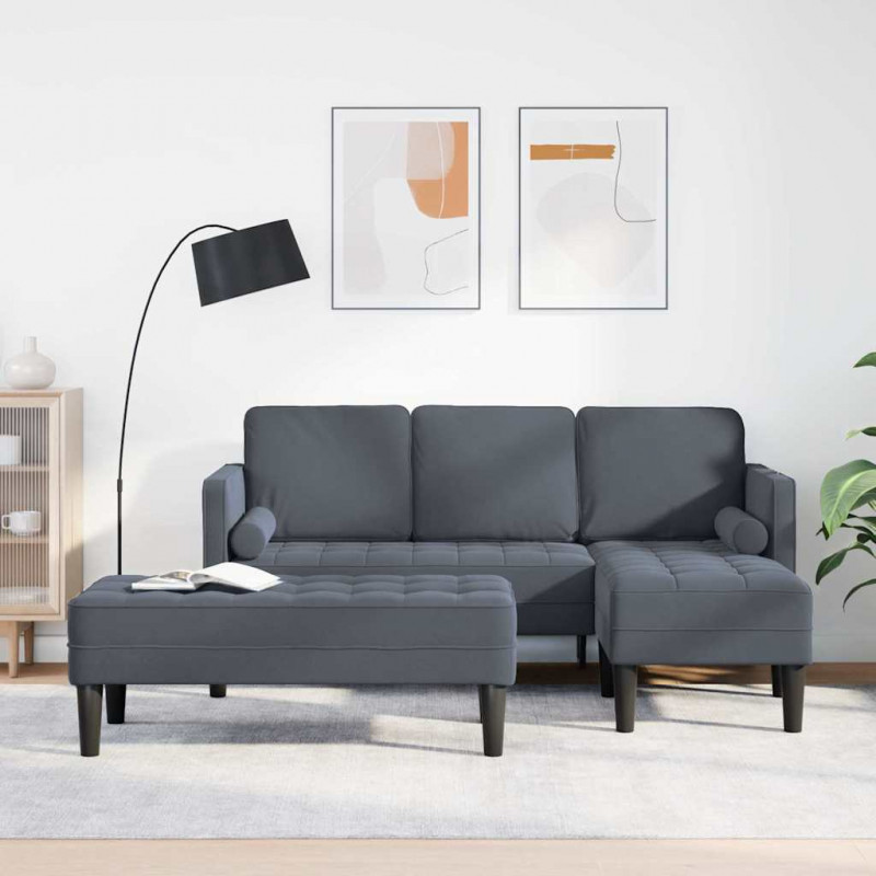 Zestaw Sof z poduszką 2 pcs Ciemnoszary Poliester