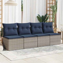 | Sofa Ogrodowa | z poduszką Szary 220 x 62 x 69cm polirattan