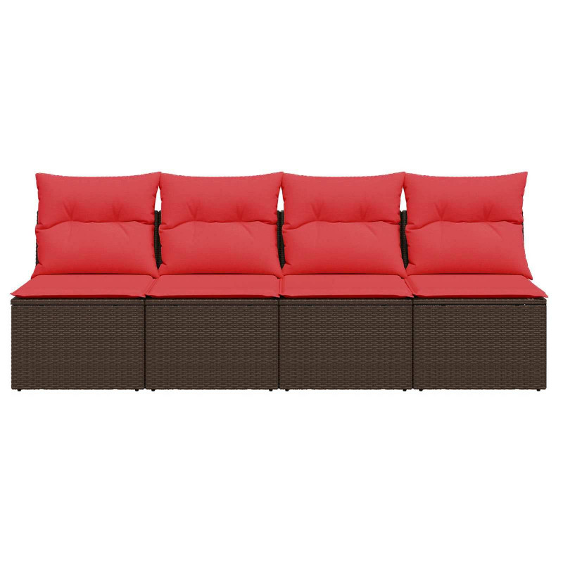 Sofa ogrodowa z poduszkami 4-osobowa brązowa polirattanowa