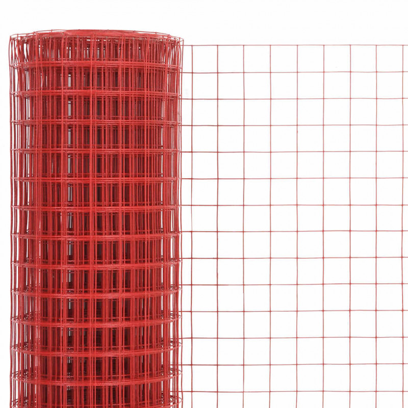 Ogrodzenie z siatki, stal i PVC, 25x1 m, czerwone