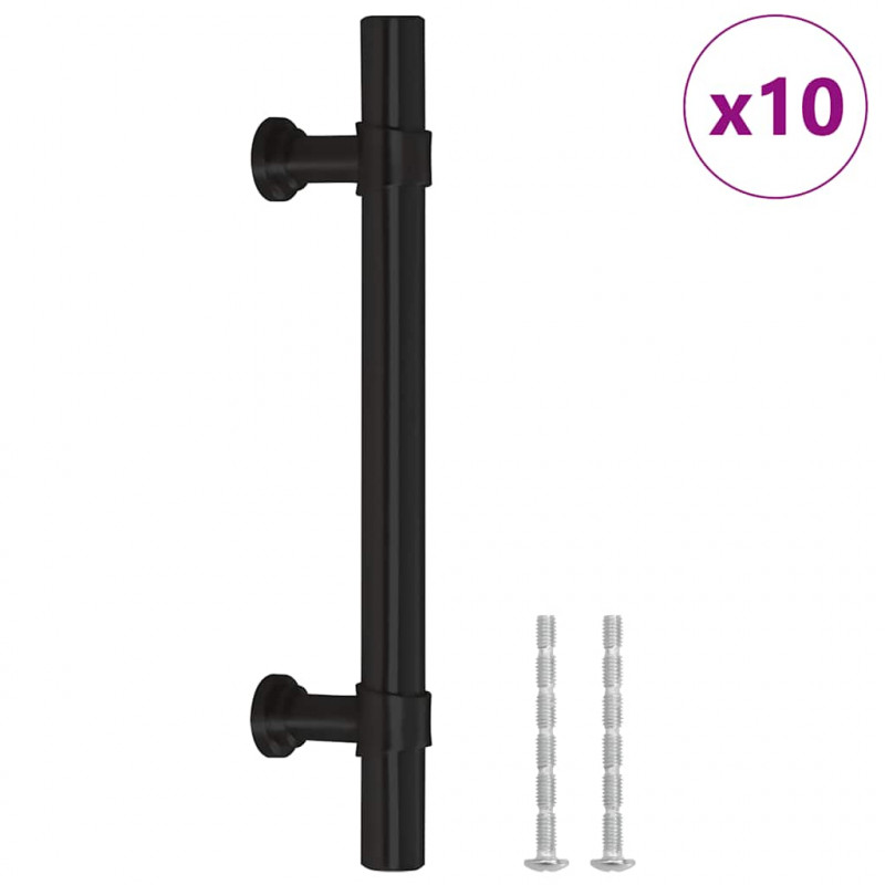 Uchwyty do szafek, 10 szt., czarne, 96 mm, stal nierdzewna