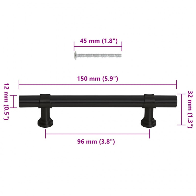 Uchwyty do szafek, 10 szt., czarne, 96 mm, stal nierdzewna