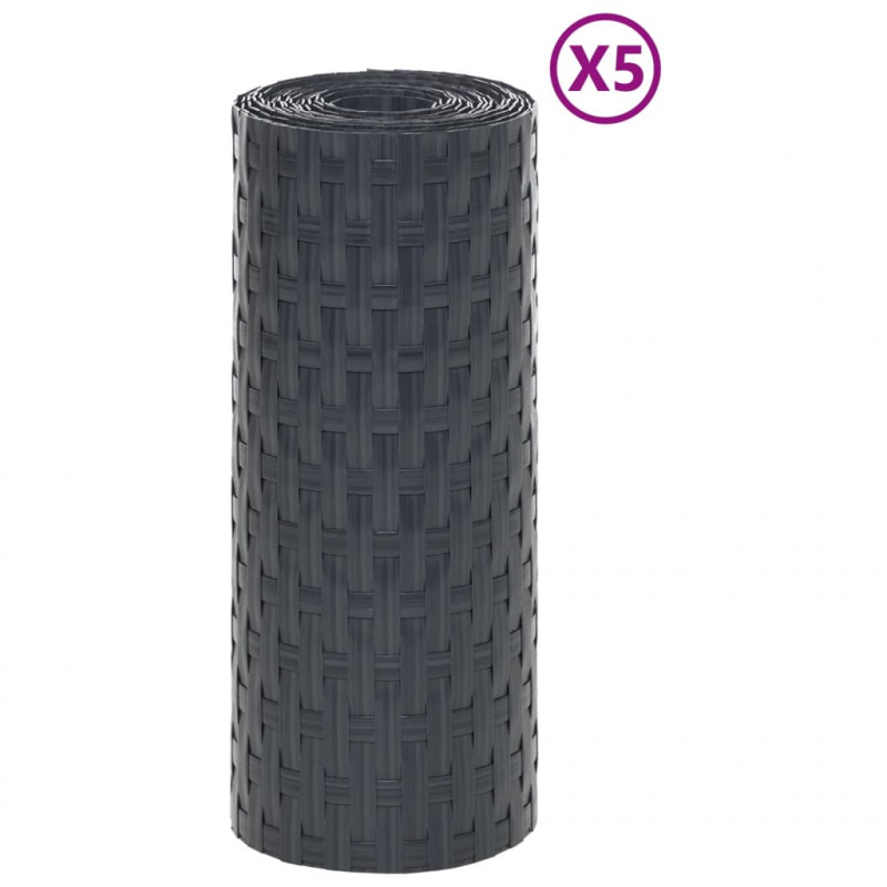 Parawany balkonowe, 5 szt., antracytowe, 255x19 cm, rattan PE