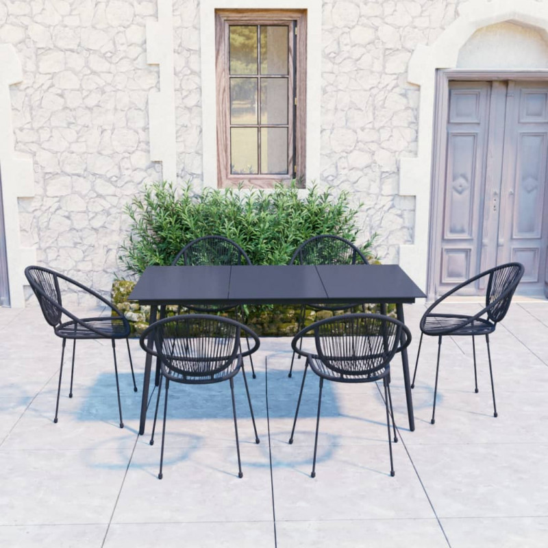 7-cz. zestaw mebli ogrodowych, rattan PVC, czarny