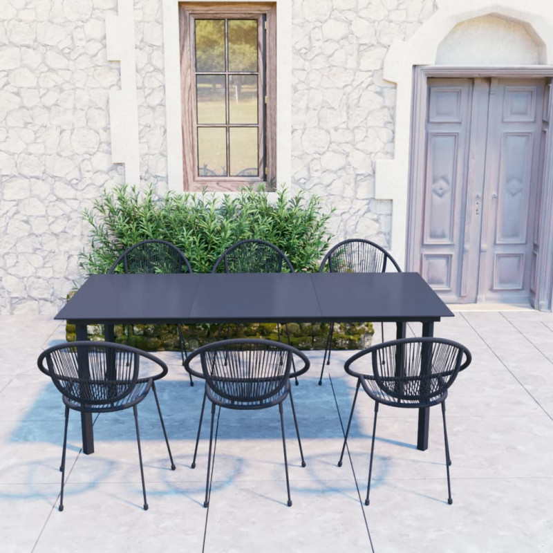 7-cz. zestaw mebli ogrodowych, rattan PVC, czarny
