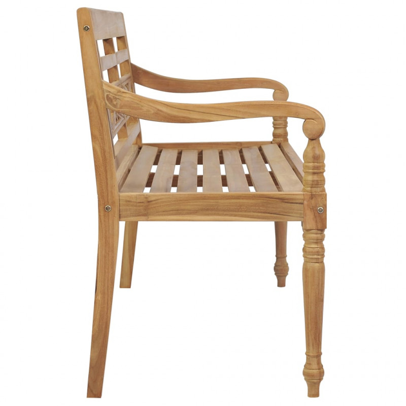 Ławka Batavia z poduszką w czerwoną kratę, 120 cm, lity tek