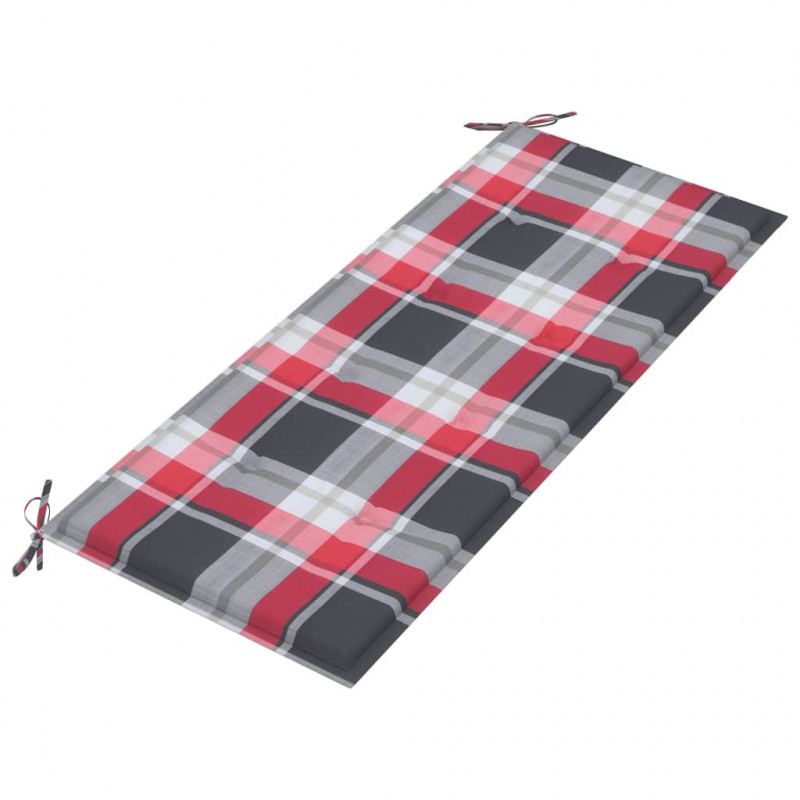 Ławka Batavia z poduszką w czerwoną kratę, 120 cm, lity tek