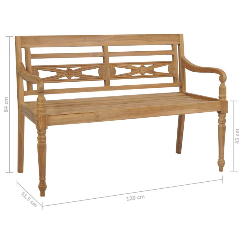 Ławka Batavia z poduszką w czerwoną kratę, 120 cm, lity tek