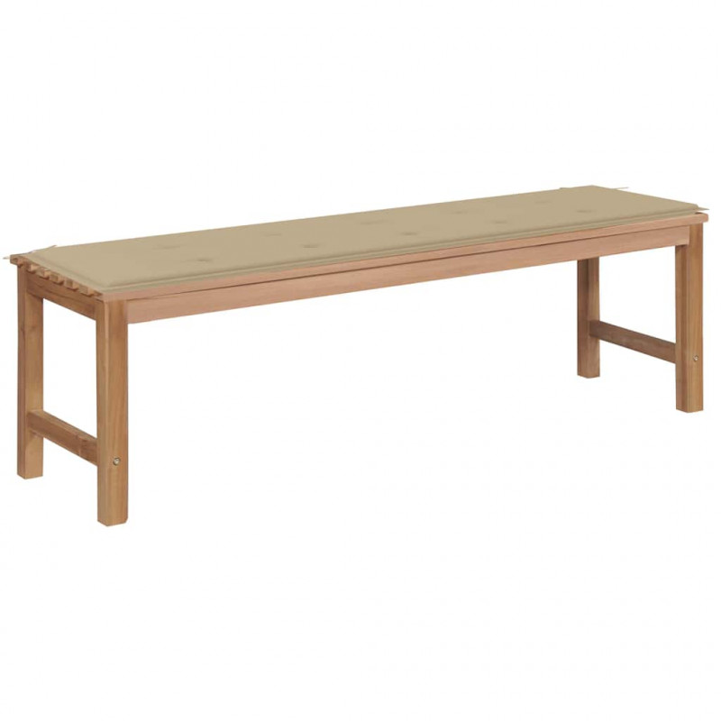 Ławka ogrodowa z beżową poduszką, 150 cm, lite drewno tekowe