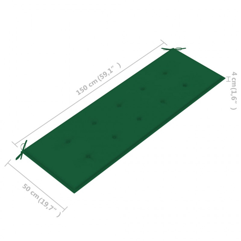 Ławka ogrodowa z zieloną poduszką, 150 cm, lite drewno tekowe