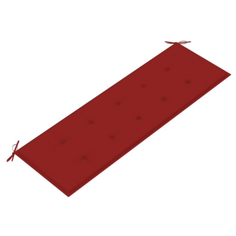 Ławka ogrodowa z czerwoną poduszką, 150 cm, lite drewno tekowe
