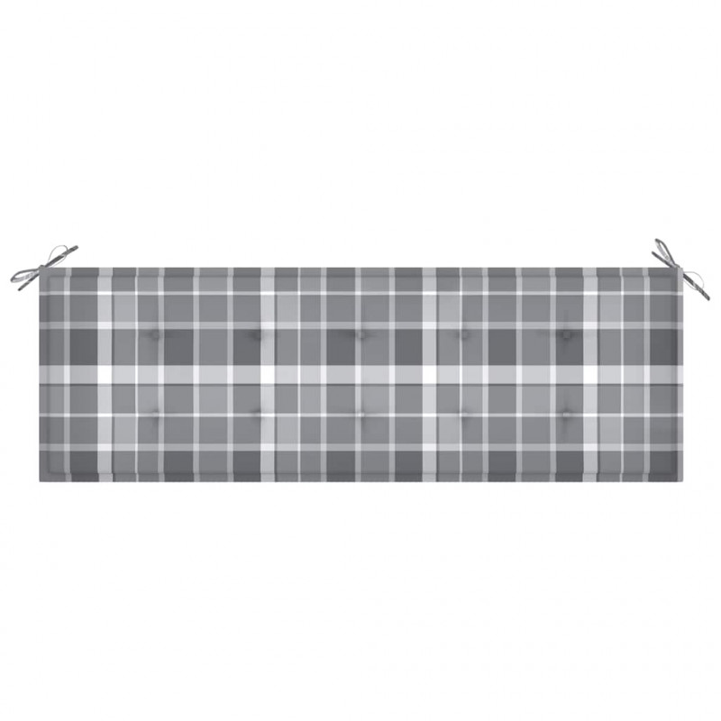 Ławka ogrodowa z poduszką w szarą kratę, 150 cm, drewno tekowe